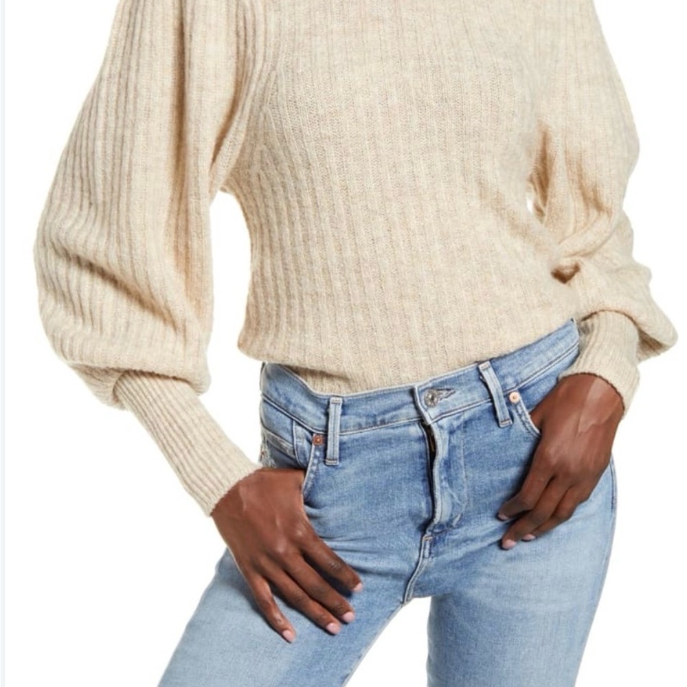 Leith Beige Ribbed Sweater Oatmeal Colour
